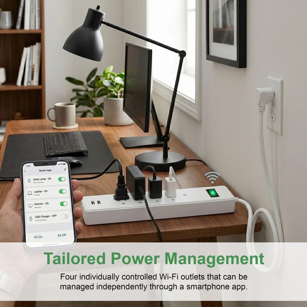Maxlite Smart Power Strip 6-Outlet USB Surge Protector Wi-Fi Remote and Voice Control Black (2)