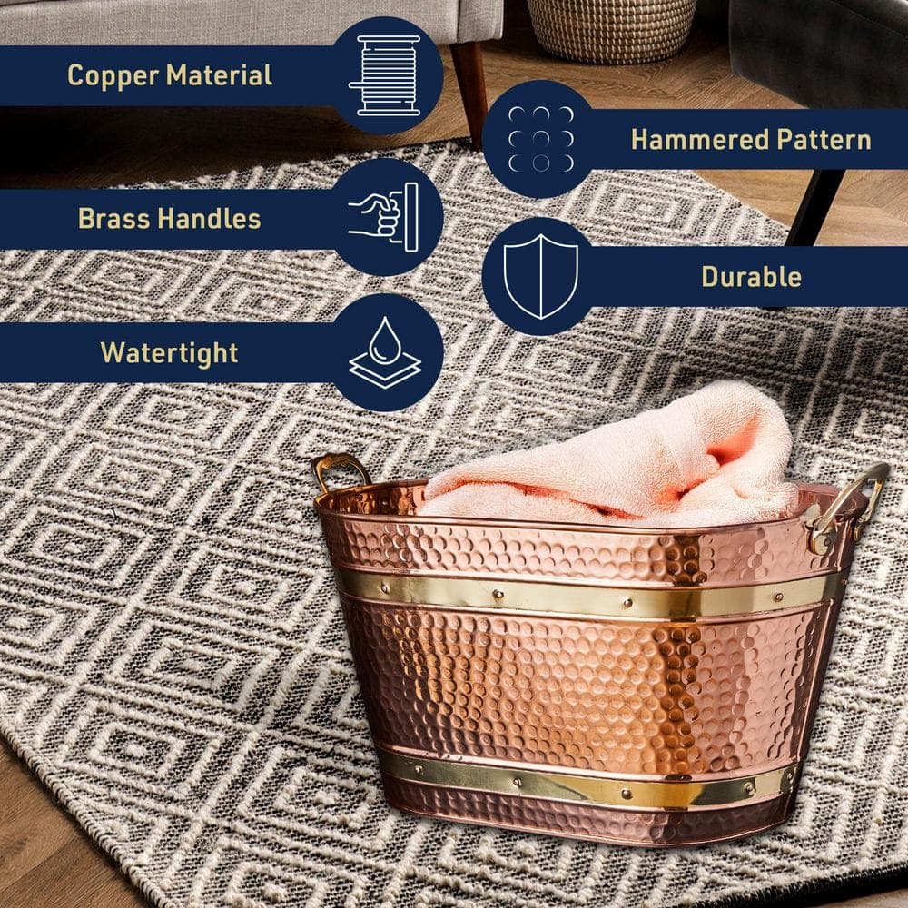 KINGS COUNTY TOOLS 33QT Copper Metal Tub for Indoor Firewood Storage, Ash Bucket, Outdoor Ice Bucket, Laundry Basket, & Living Room Storage (3)