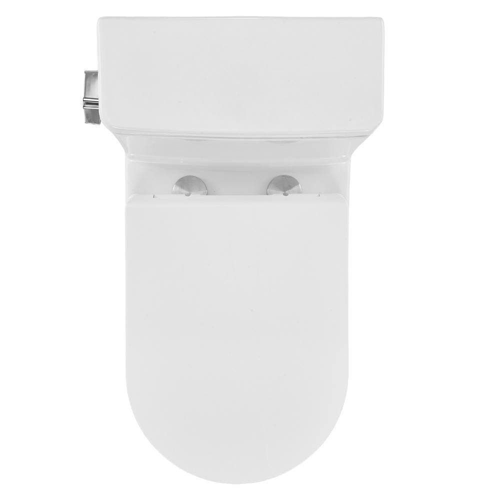 HONGGE One-Piece Toilet, Elongated Left-Flush 1.28 GPF, 16 in. Comfort-Height Skirted Bowl, 12 in. Rough-In, White (2)