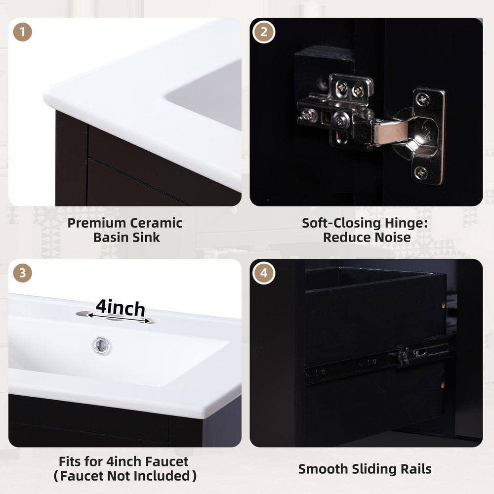 COWLOWN 24 in. W x 18.3 in. D x 33.7 in. H Bathroom Black Linen Cabinet (3)