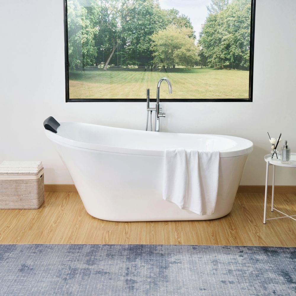 Vanity Art Nimes 70 in. x 34 in. Acrylic Flatbottom Freestanding Soaking Bathtub with Left Drain in White/Polished Chrome (3)