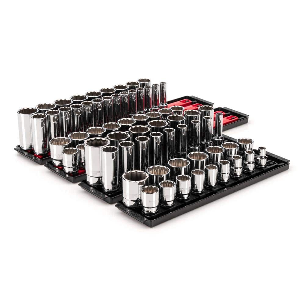 TEKTON 1/2 in. Drive 12-Point Socket Set with Rails (3/8 in.-1-5/16 in., 10 mm-32 mm) (78-Piece) (1)
