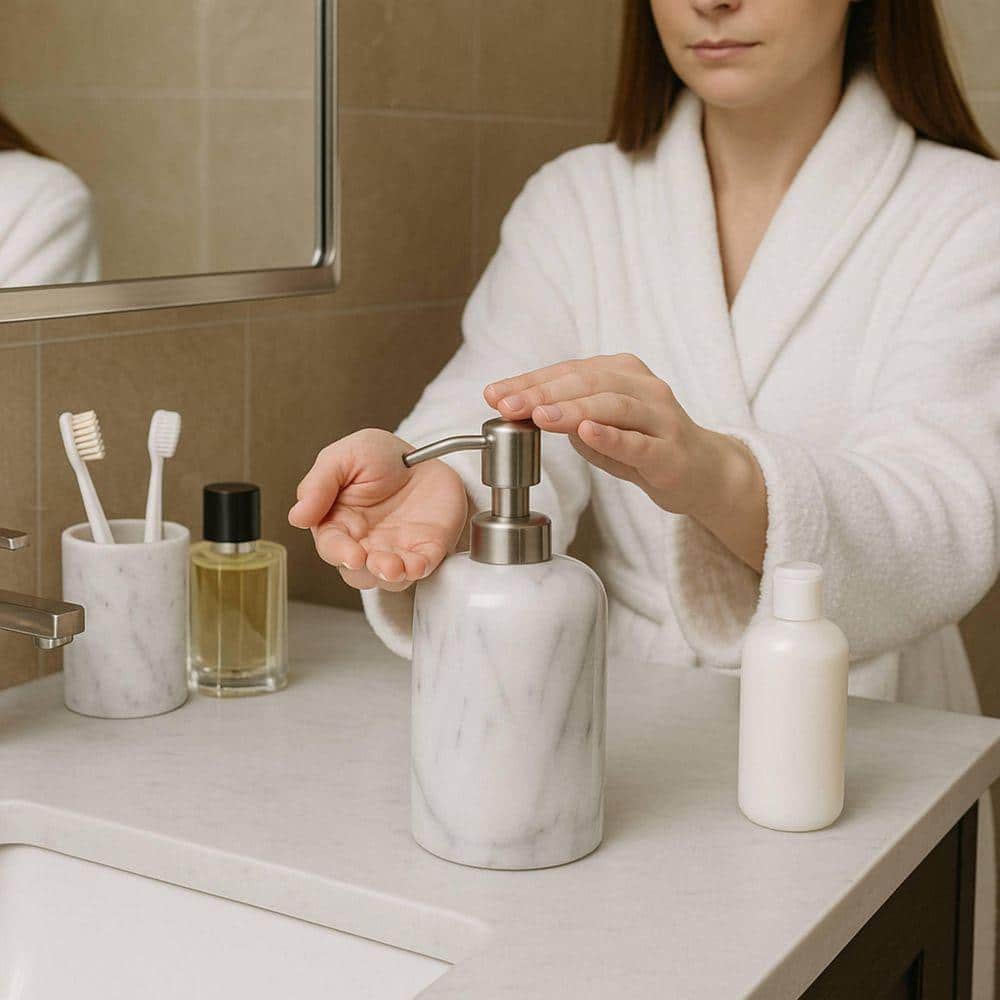 Creative Home Natural Marble SPA Collection Liquid Hand Soap Lotion Dispenser for Bathroom Countertop Kitchen Sink Off-White (2)