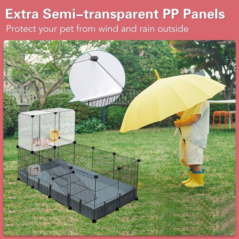KIWDZFU 24 Panels Small Animal Playpen Indoor Outdoor Metal Wire Fence with Waterproof Mat for Guinea Pigs Puppies Chicken (2)