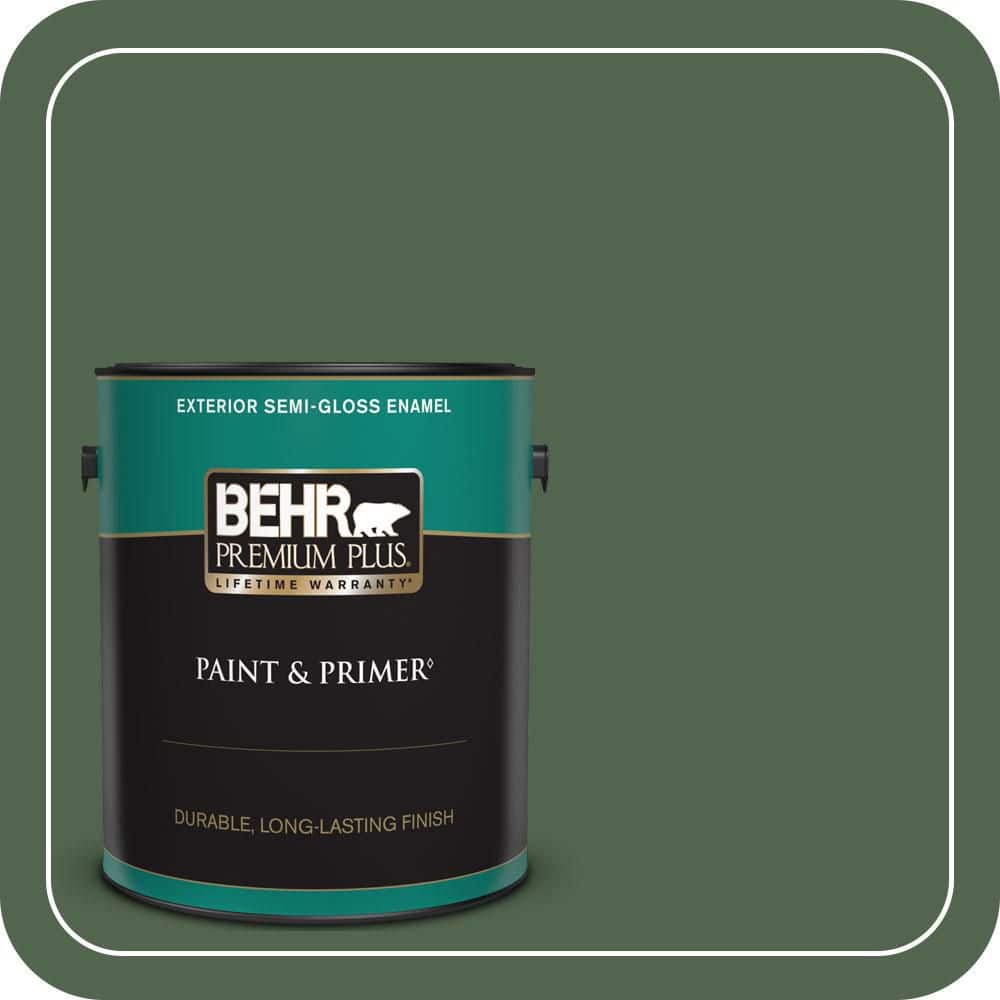 BEHR PREMIUM PLUS 1 gal. #S410-7 Equestrian Green Semi-Gloss Enamel Exterior Paint & Primer