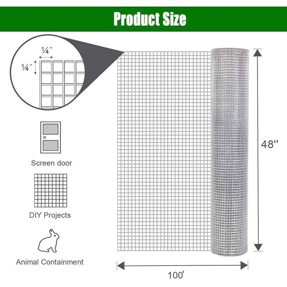 Unbranded 1/4 in. x 4 ft. x 100 ft. 23 Gauge Hardware Cloth Welded Cage Wire Chicken Fence Mesh Roll Square Wire Netting (2)