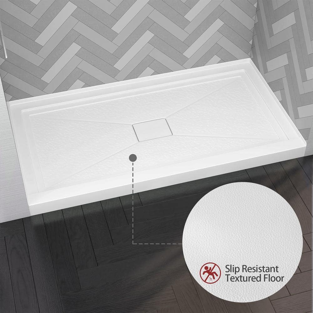 NTQ 60 in. 32 in. Acrylic Single Threshold Alcove Floor Rectangular Shower Pan Base with Drain (4)