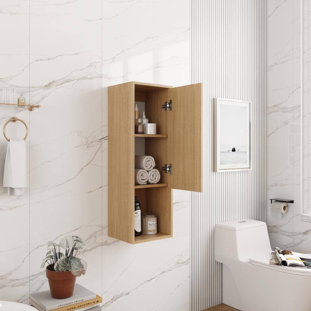 XUJMK 12 in. W x 10 in. D x 35 in. H Bathroom Storage Wall-Mounted Side Cabinet in Original Oak with Soft Closing Doors (2)