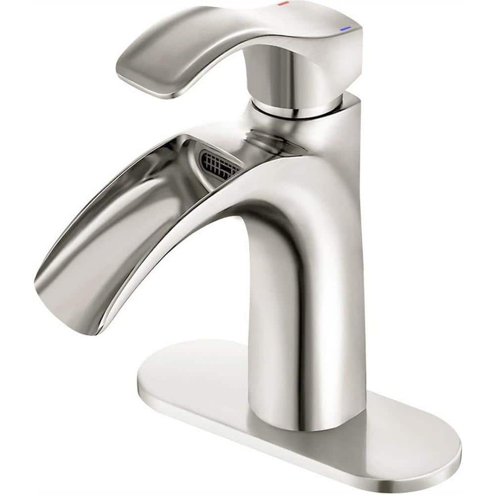 Dyiom Brushed Nickel Bathroom Faucet Waterfall Single Handle Single Hole Faucet Word Bath Accessory Set (1)