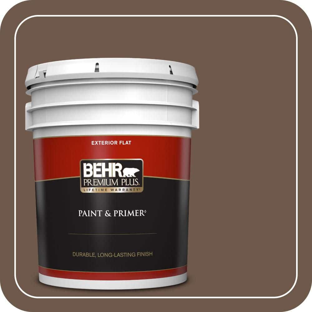 BEHR PREMIUM PLUS 5 gal. #N230-7 Rustic Tobacco Flat Exterior Paint & Primer