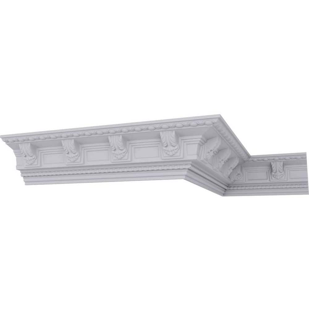 Ekena Millwork 5-1/4 in. H x 5-1/4 in. P x 7-1/2 in. F x 94-1/2 in. L Polyurethane Attica Acanthus Leaf Crown Moulding (8-Pack) (1)