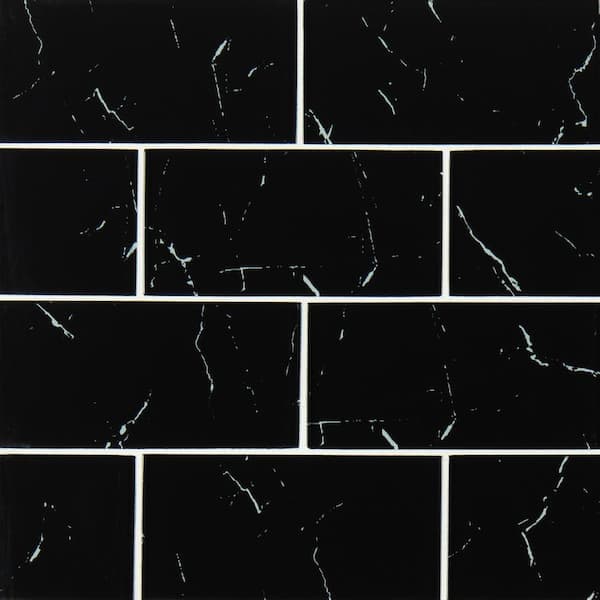 MSI Nero Marquina 3 in. x 6 in. Glass Subway Wall Tile (0.12 sq. ft./Each)