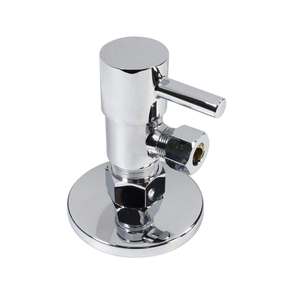 Westbrass 1/2 in. Nominal Compression Inlet x 3/8 in. O.D. Compression Outlet 1/4-Turn Round Angle Valve, Polished Chrome (1)