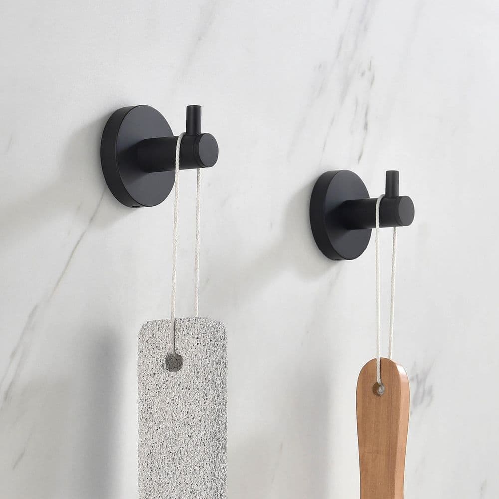 KIBI Bathroom Accessories J-Hook Robe/Towel Hook 2-Piece in Matte Black (2)