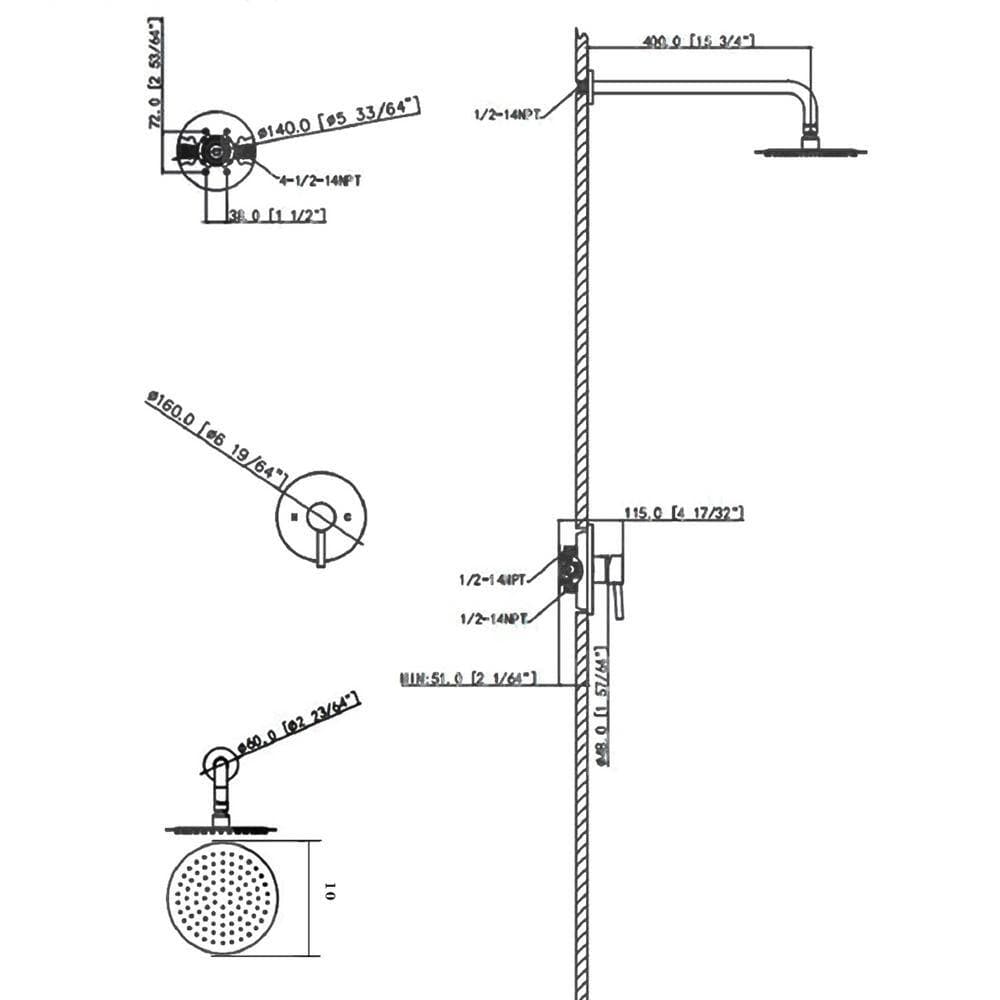 Satico Single-Handle 1 Spray Round Spray Head Wall Mounted Shower Faucet in Brushed Nickel (Valve Included) (3)
