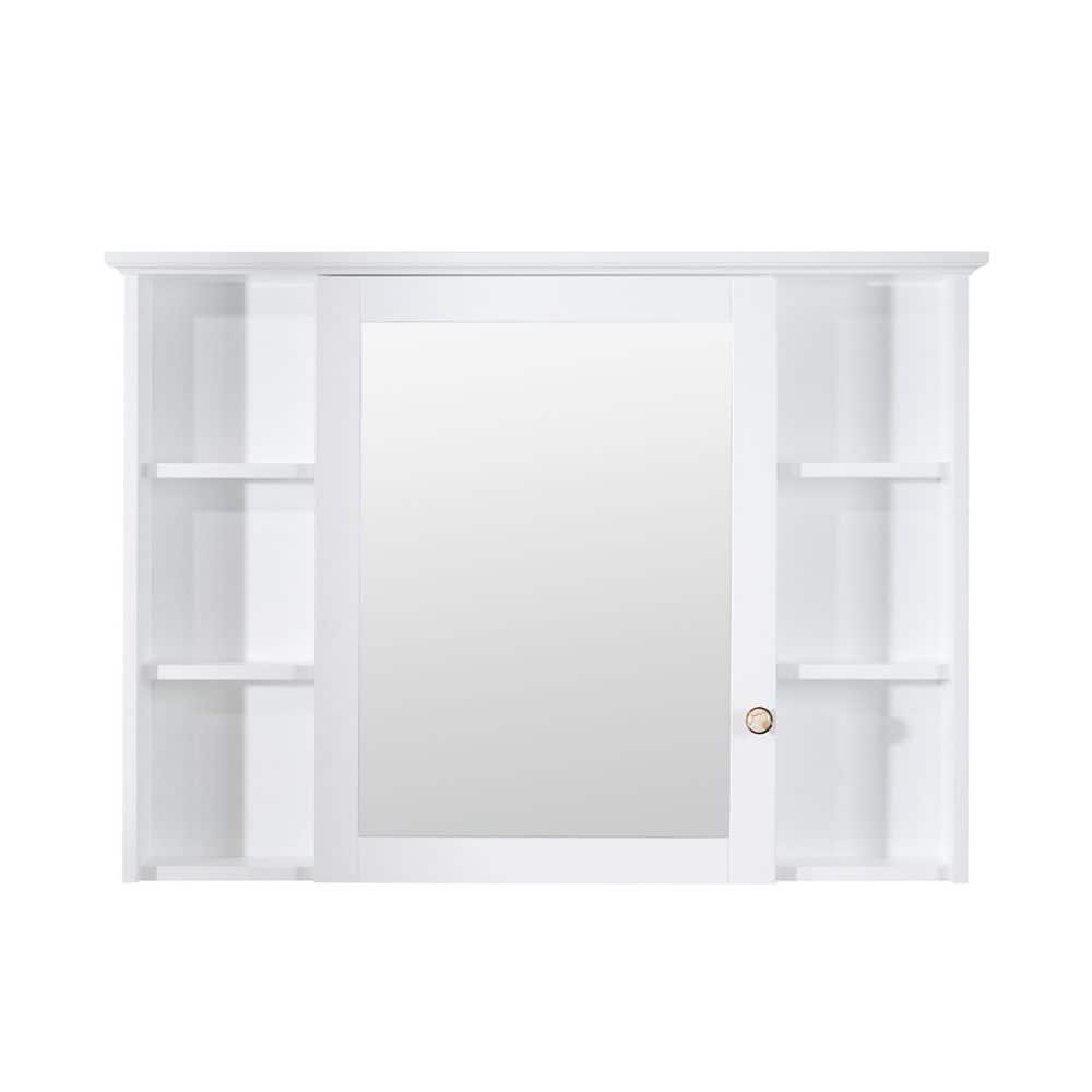 FORCLOVER Fully Assembled 42 in. W 30 in. H Solid Wood Medicine Cabinet with Mirror and Open Storage (1)