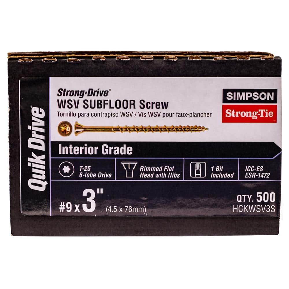 Simpson Strong-Tie #9 x 3 in. T25 6-Lobe, Flat Head, Strong-Drive WSV Collated Subfloor Screw, Yellow Zinc (500-Pack)