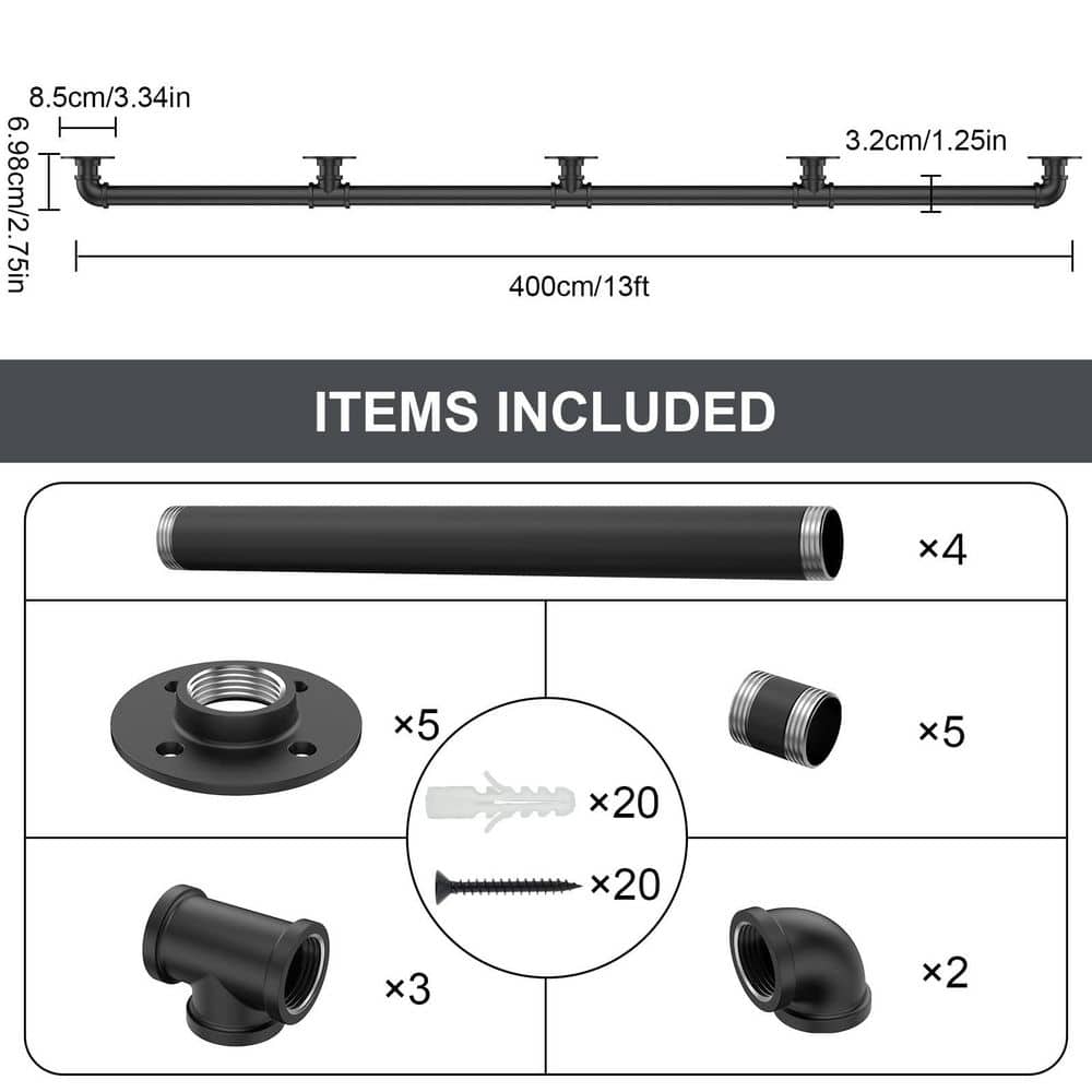 NVNOO 13 ft. Industrial Stair Railing Wall Mount Staircase Handrail for Outdoor Indoor Stairs Porch, Black (3)