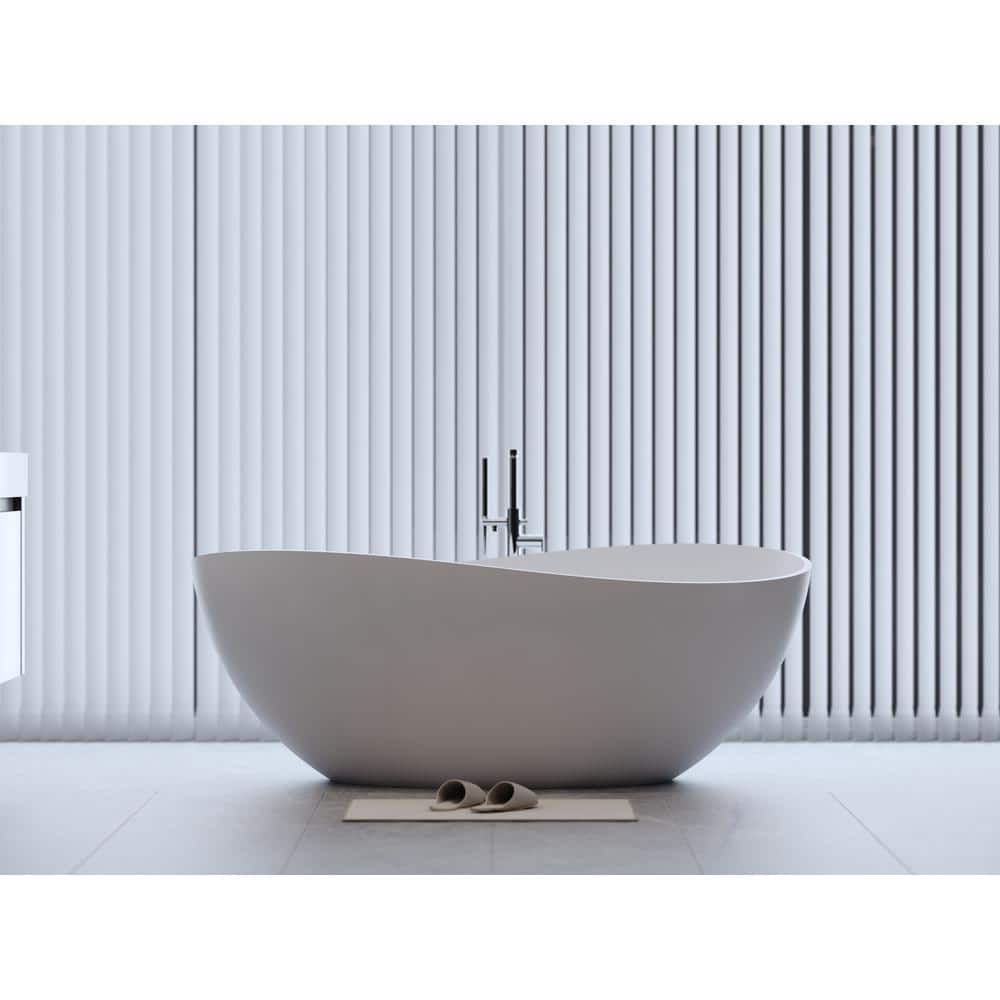 EAKYHOM 63 in. x 37 in. Solid Surface Stone Resin Flatbottom Freestanding Double Slipper Soaking Bathtub in Matte White