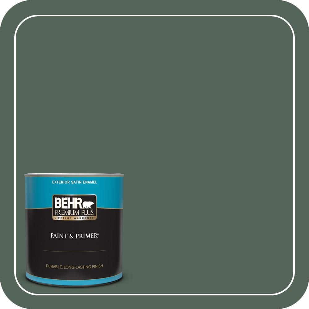 BEHR PREMIUM PLUS 1 qt. #460F-6 Medieval Forest Satin Enamel Exterior Paint & Primer
