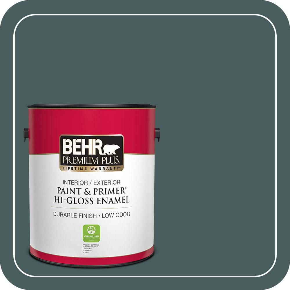 BEHR PREMIUM PLUS 1 gal. #N430-7 Silken Pine Hi-Gloss Enamel Interior/Exterior Paint & Primer