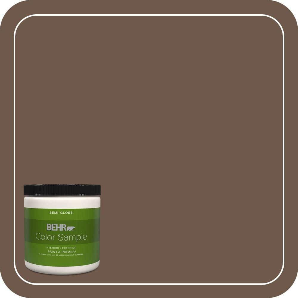 BEHR PREMIUM PLUS 8 oz. #N230-7 Rustic Tobacco Semi-Gloss Interior/Exterior Paint & Primer Color Sample (1)