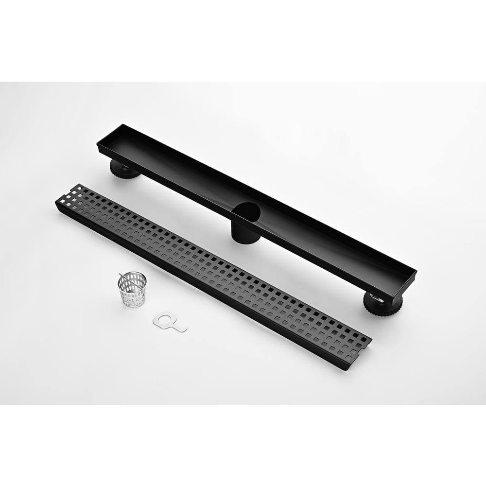 Tahanbath 24 in. Square Shower Floor Drain with Flange, Pattern Grate Removable, Food-Grade SUS 304 Stainless Steel (2)