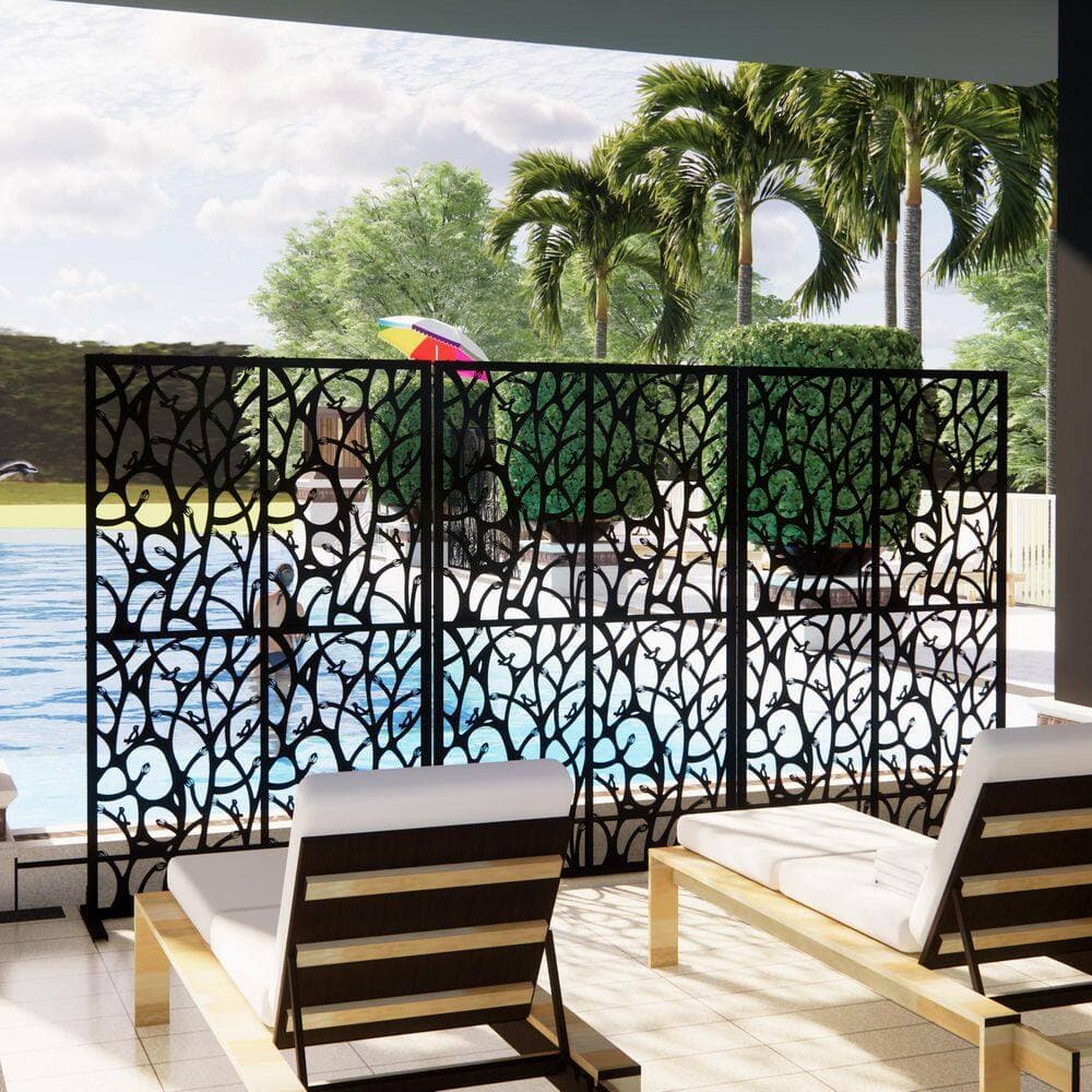 Lycvki Black Bird Shape 3.8 ft. x 6 ft. Metal Privacy Screen Outdoor and Indoor Divider Decorative Privacy Screen (3)