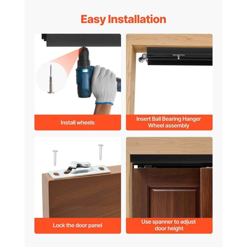 SKYSHALO Bypass Sliding Door Hardware Kit, 5 ft. Aluminum Alloy Dual-Track Bypass Door Hardware,Door Handles and Pulls (2)