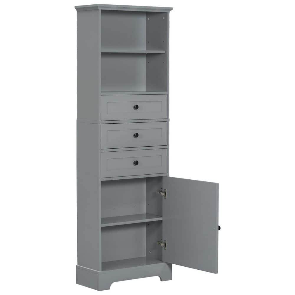 Coporesell 22 in. W x 10 in. D x 67 in. H Gray MDF Linen Cabinet w/Drawer and Adjustable Shelf in Gray (2)