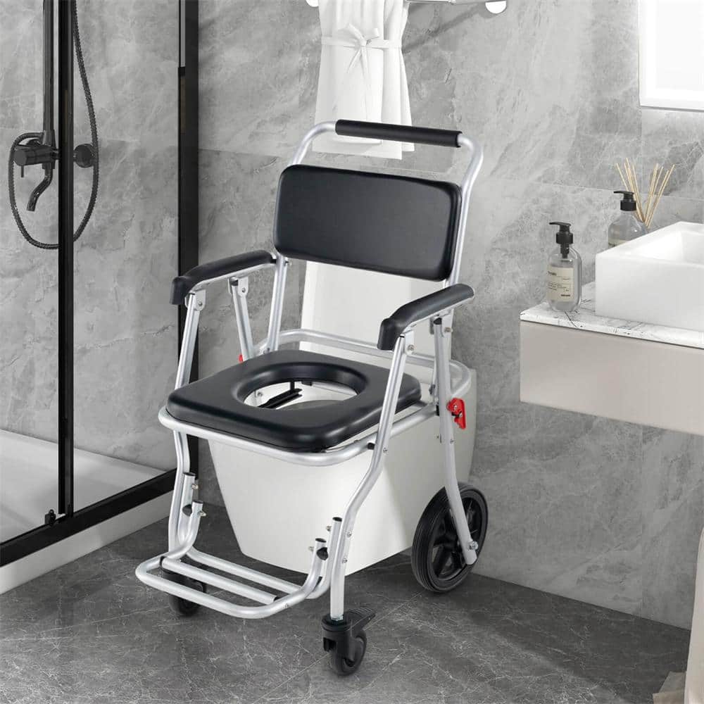 Costway 30 in. x 21.5 in. 4-in-1 Bedside Commode Chair Toilet Seat with Brakes, Bucket Footrest Padded Seat & Backrest (2)