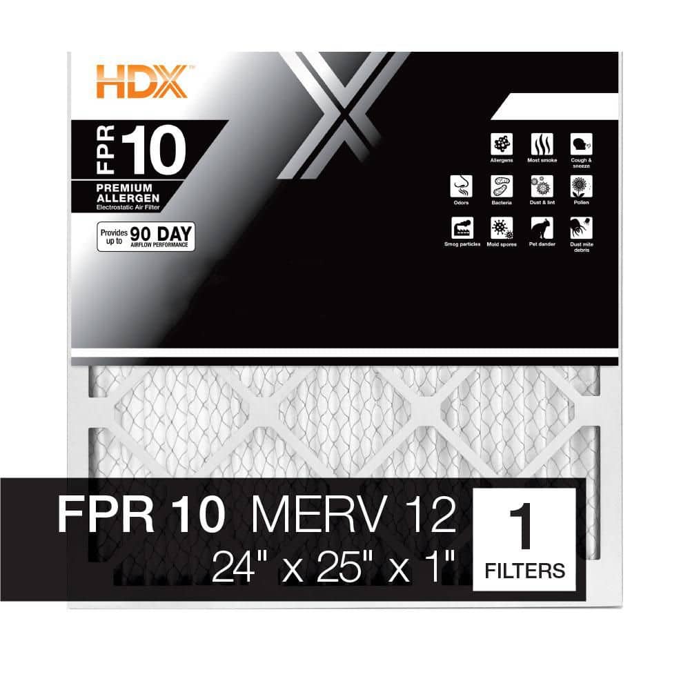 HDX 24 in. x 25 in. x 1 in. Premium Pleated Air Filter FPR 10, MERV 12