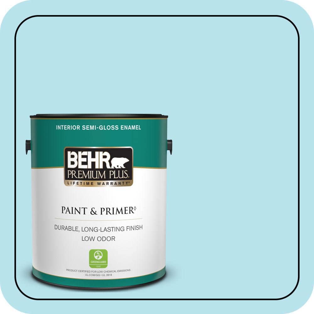 BEHR PREMIUM PLUS 1 gal. #P490-1 Ocean Front Semi-Gloss Enamel Low Odor Interior Paint & Primer