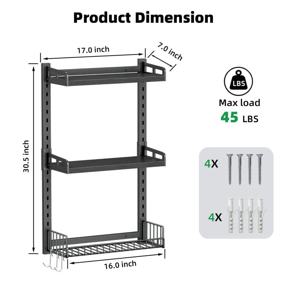 Whatseaso 17 in. W 30.5 in. H x 7 in. D 3 Tier Bathroom Shelves Over Toilet Metal Wall Mounted Floating Shelves in Black (3)