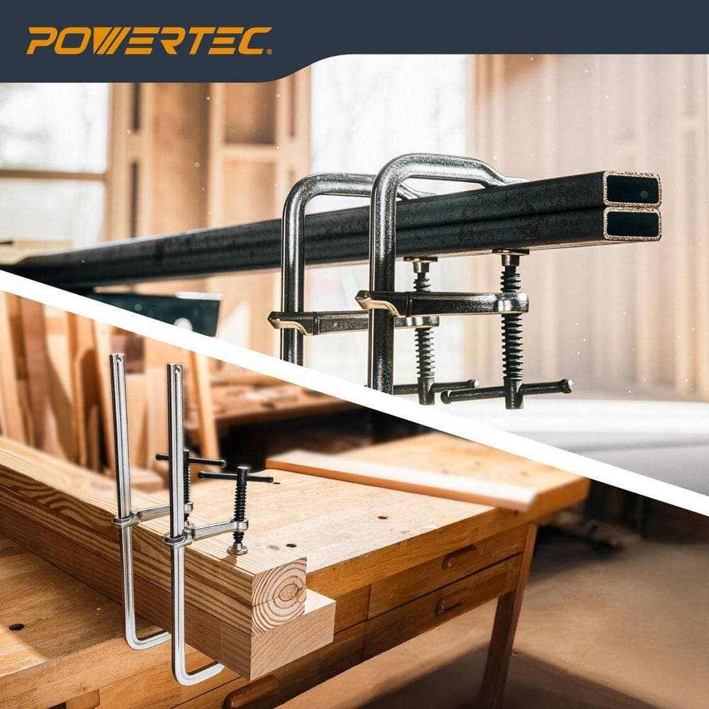 ‎POWERTEC 12 in. Heavy Duty F-Style Bar Clamps, 3-1/8 in. Throat Depth, 480 lb. Clamping Force, 11-13/16 in. Max. Opening (4-Pack) (2)