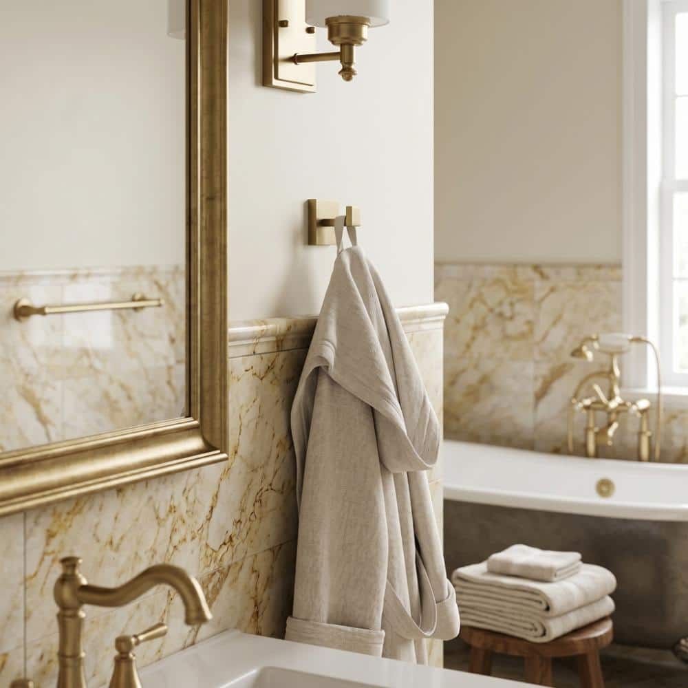 VEVETTA (2-Pack) Wall Mount Stainless Steel J-Hook Towel Hook Bath Hook in Brushed Gold (2)