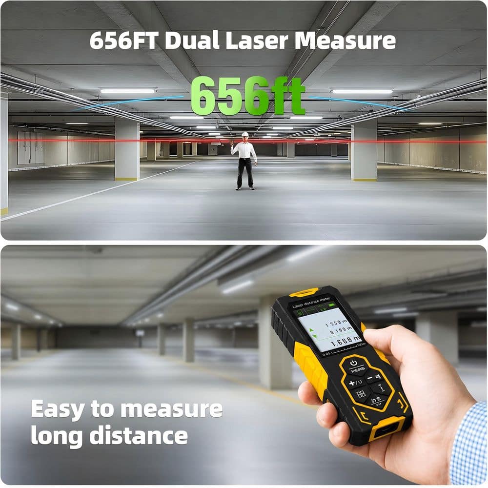 MYWISH 656 ft. Bidirectional Laser Distance Measure with Multi-Modes, Rechargeable Battery and Auto-Rotating Display (3)