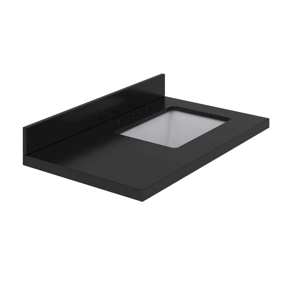 ARIEL 36 in W 22 in D Quartz White Rectangular Single Sink Bathroom Vanity Top with 1.5 in Thick Miter Edge Carbon Black (3)