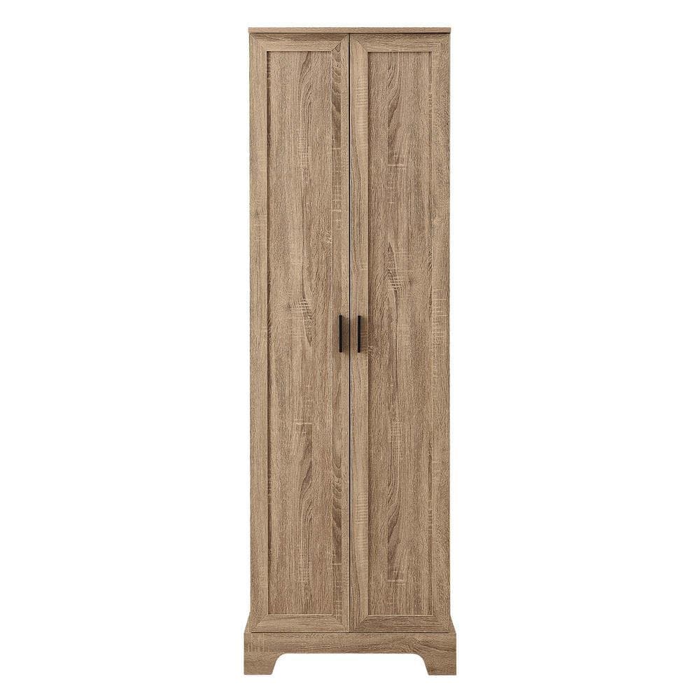 Unbranded 23.3 in. W x 16.9 in. D x 71.2 in. H Brown Tall Linen Cabinet with Adjustable Shelves and 2-Doors for Bathroom