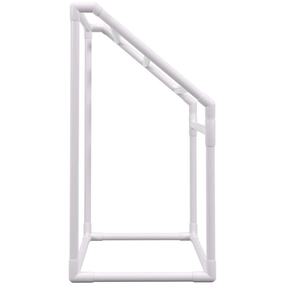 Bunpeony Freestanding Outdoor Pool Towel Rack 5 Bars 37 x 24 x 50 in. White PVC Towel Stand Clips Hook and Mesh Bag (1)