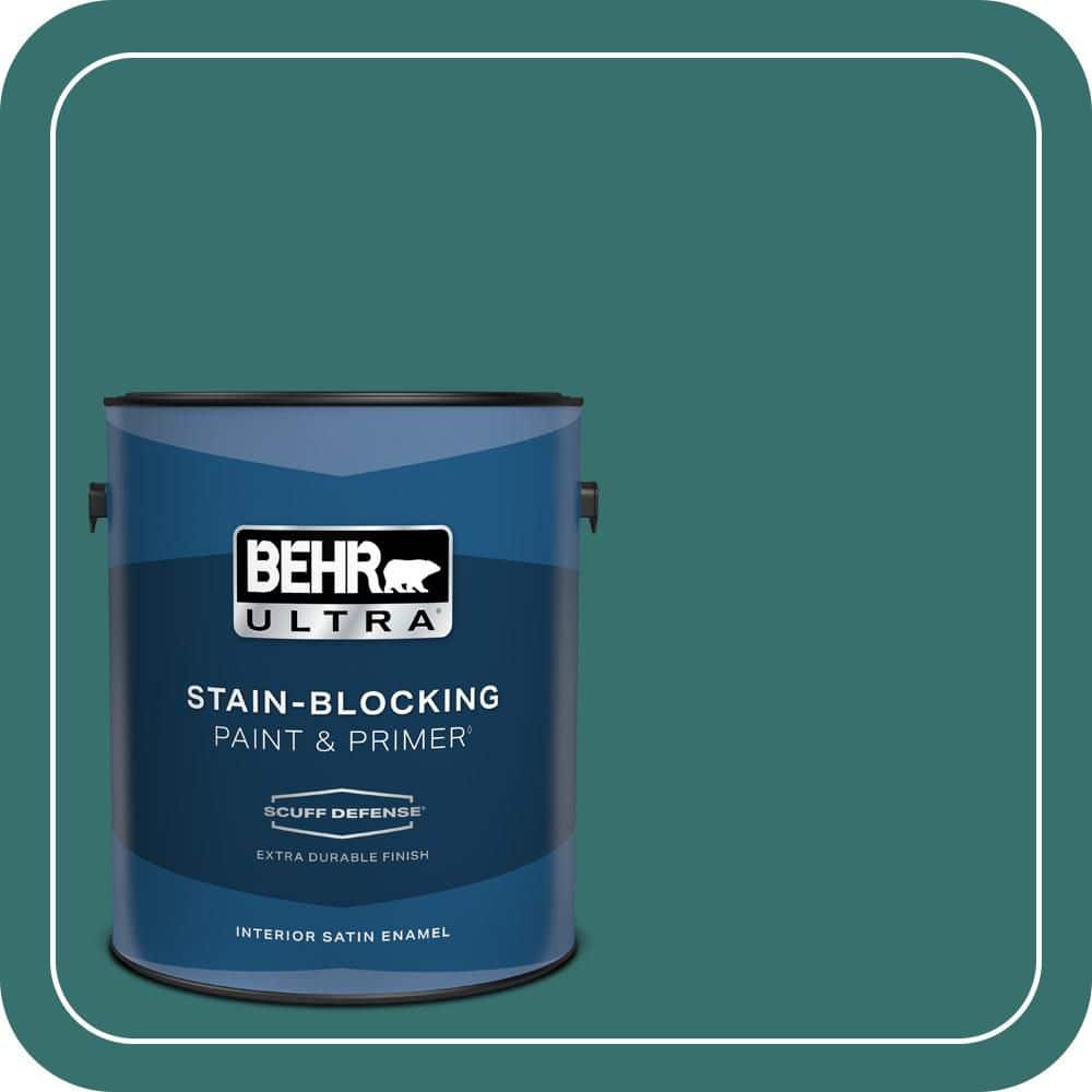 BEHR ULTRA 1 gal. #500D-7 Caribbean Green Extra Durable Satin Enamel Interior Paint & Primer