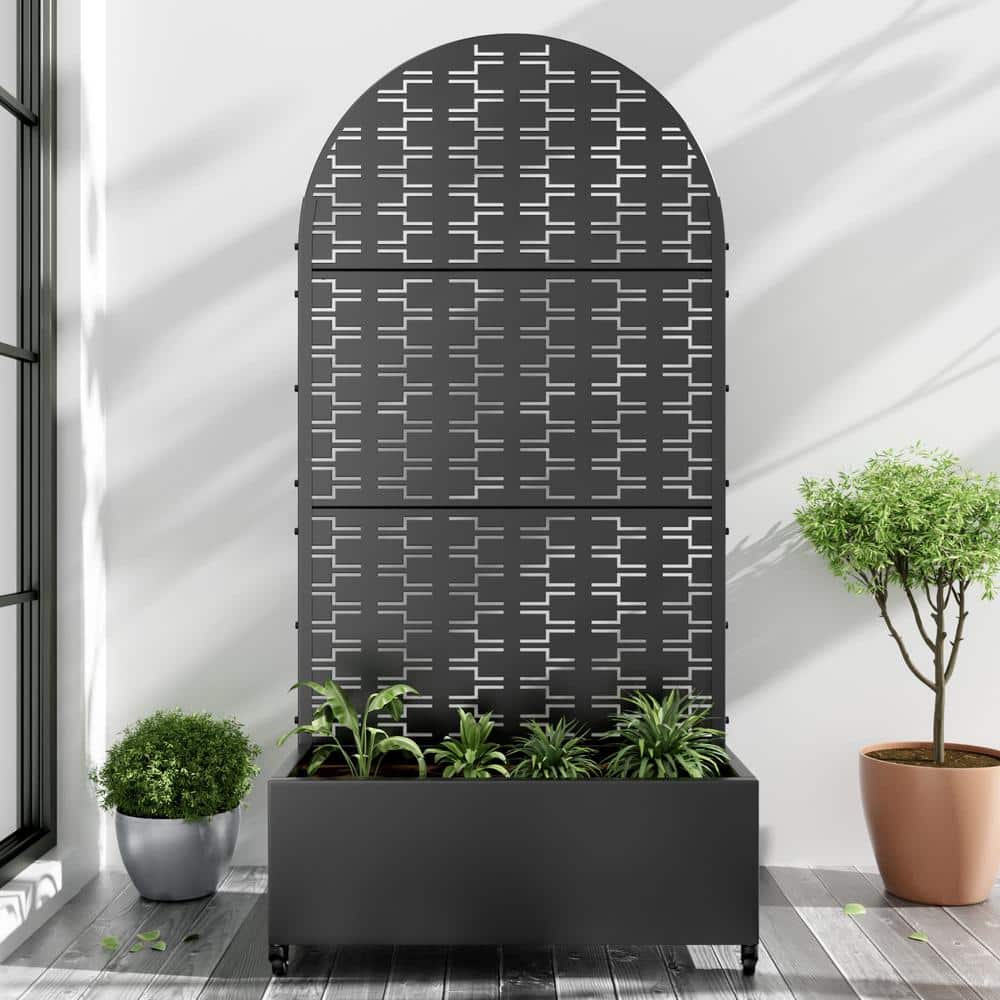 Dovelina Large 35 in. x 72 in. Arch Black Metal Raised Garden Bed Planter Box with Trellis and Caster (1)