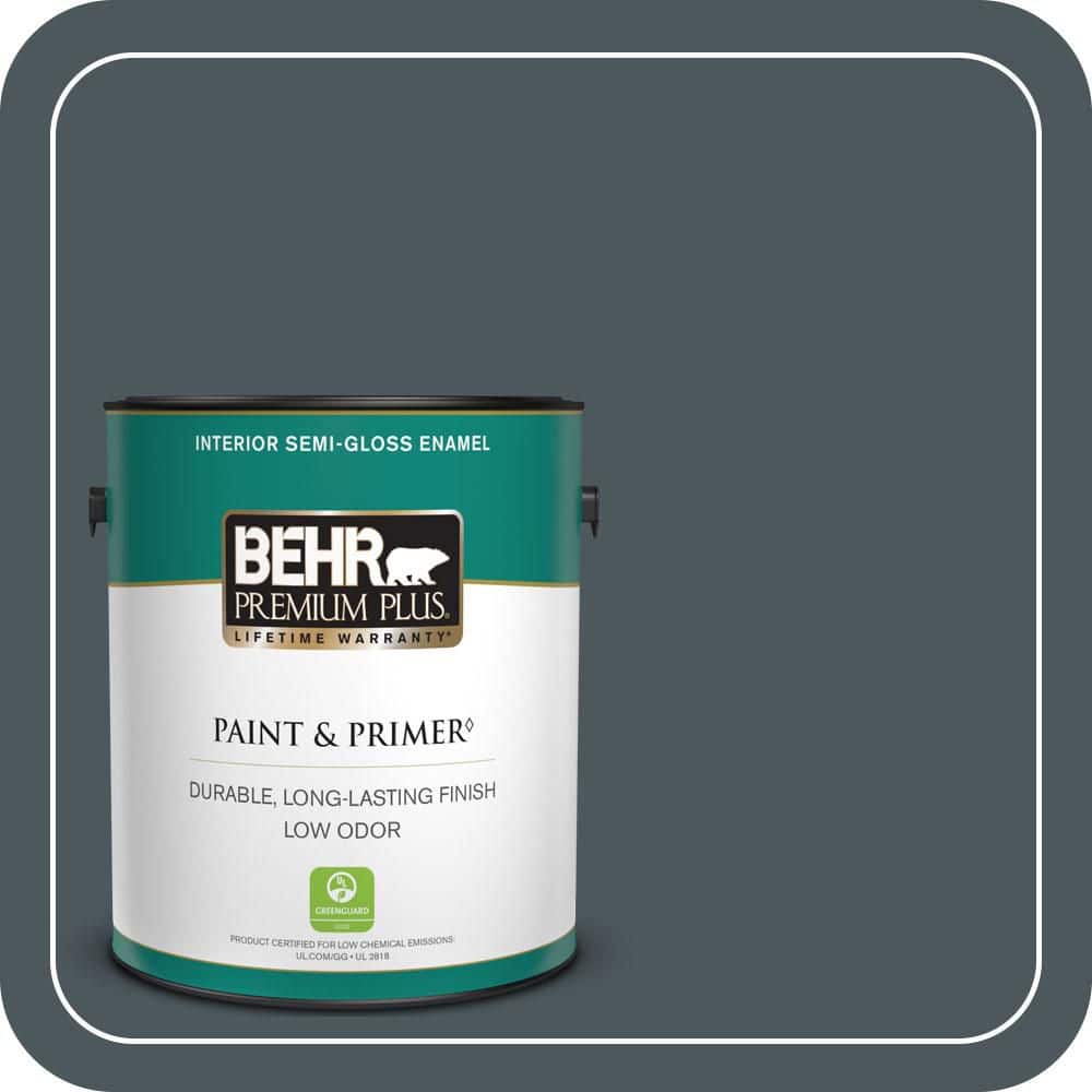 BEHR PREMIUM PLUS 1 gal. #N470-7 Submarine Gray Semi-Gloss Enamel Low Odor Interior Paint & Primer