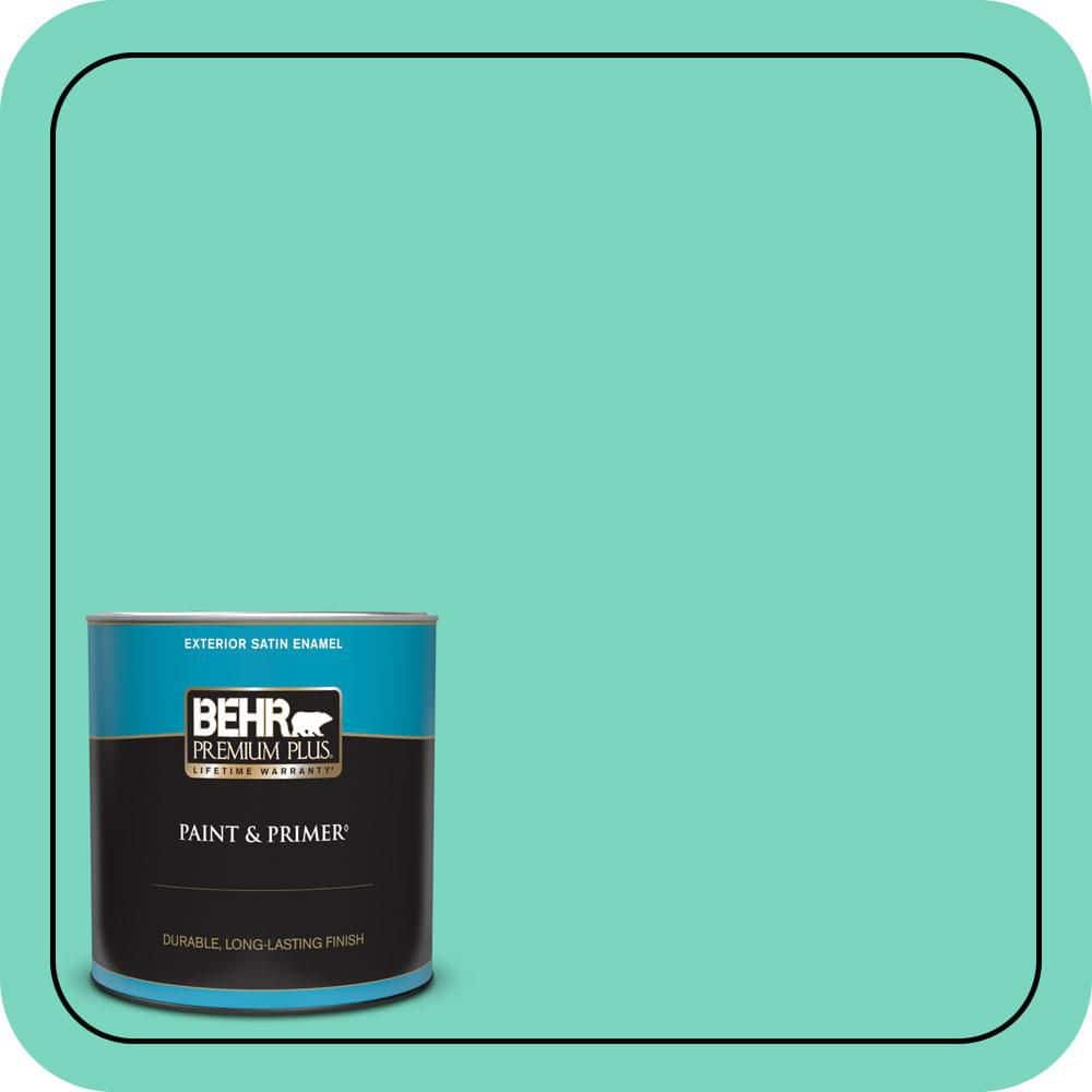 BEHR PREMIUM PLUS 1 qt. #P430-3 Green Parakeet Satin Enamel Exterior Paint & Primer