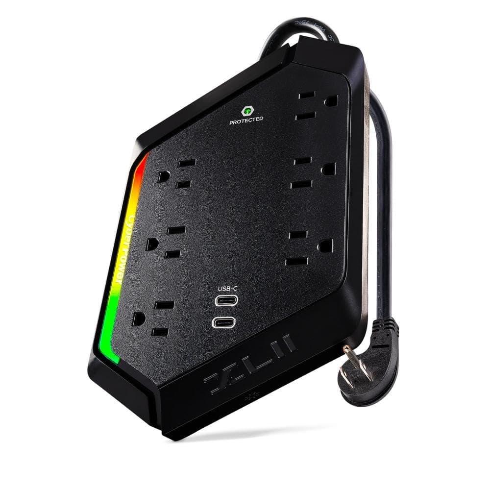 CyberPower 6-Outlet RGB Surge Protector with 2 USB-C Charge Ports, 4 ft. Cord, 2400 Joules, Black (2)