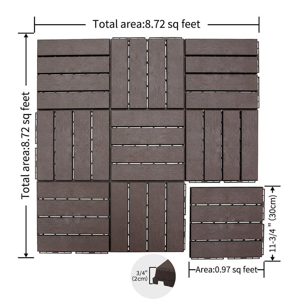 cadeninc 12 in. x 12 in. Dark Brown Square Composite Decking Tiles for Balcony Porch Backyard (Set of 36 Tiles) (2)