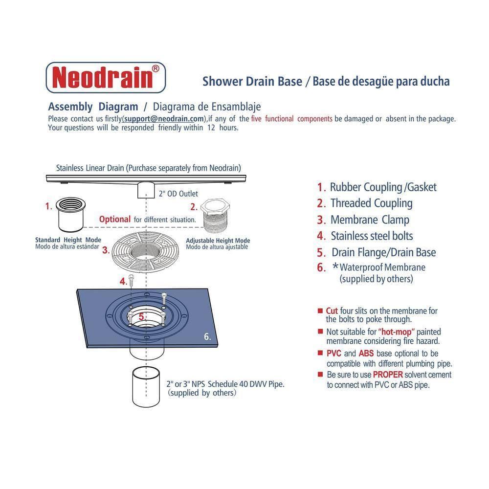 Neodrain 6 in. x 6 in. Stainless Steel Square Shower Drain with Tile-In Pattern Surface and PVC Drain Base, Matte Black (2)