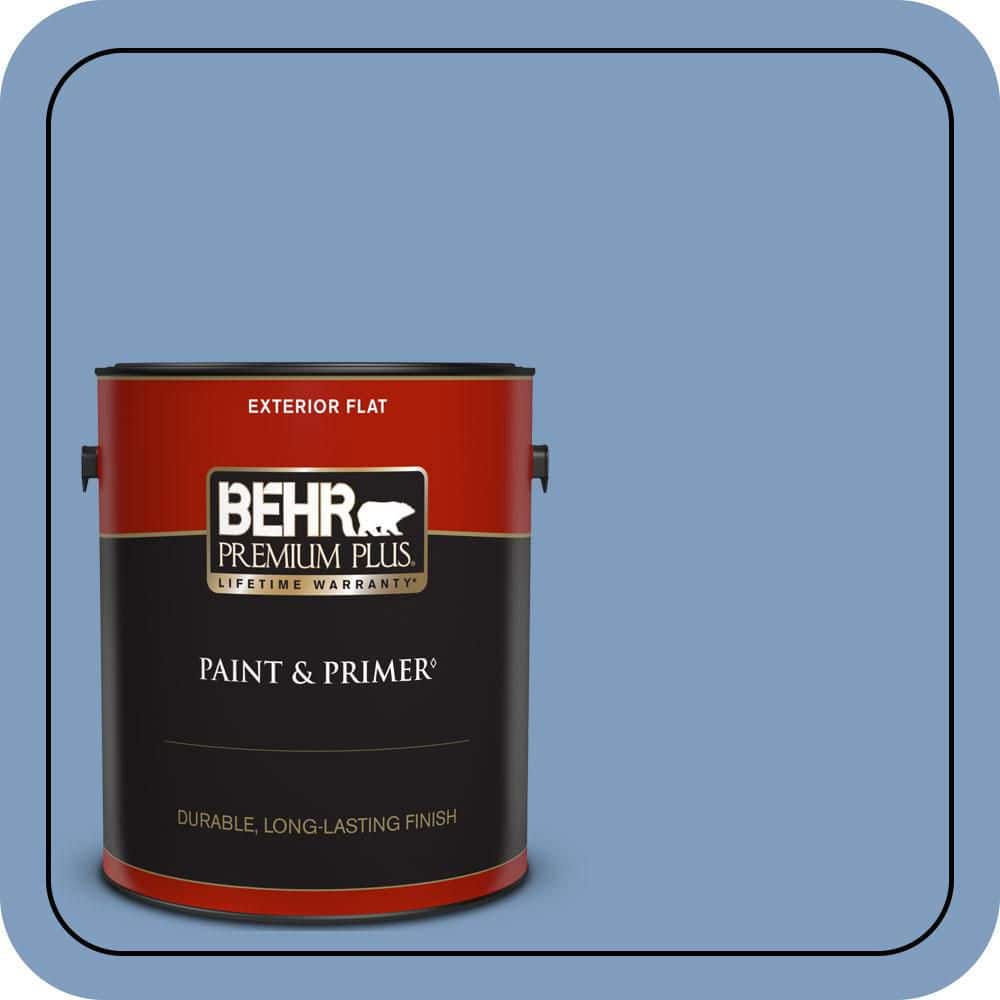 BEHR PREMIUM PLUS 1 gal. #M530-4 Washed Denim Flat Exterior Paint & Primer (1)