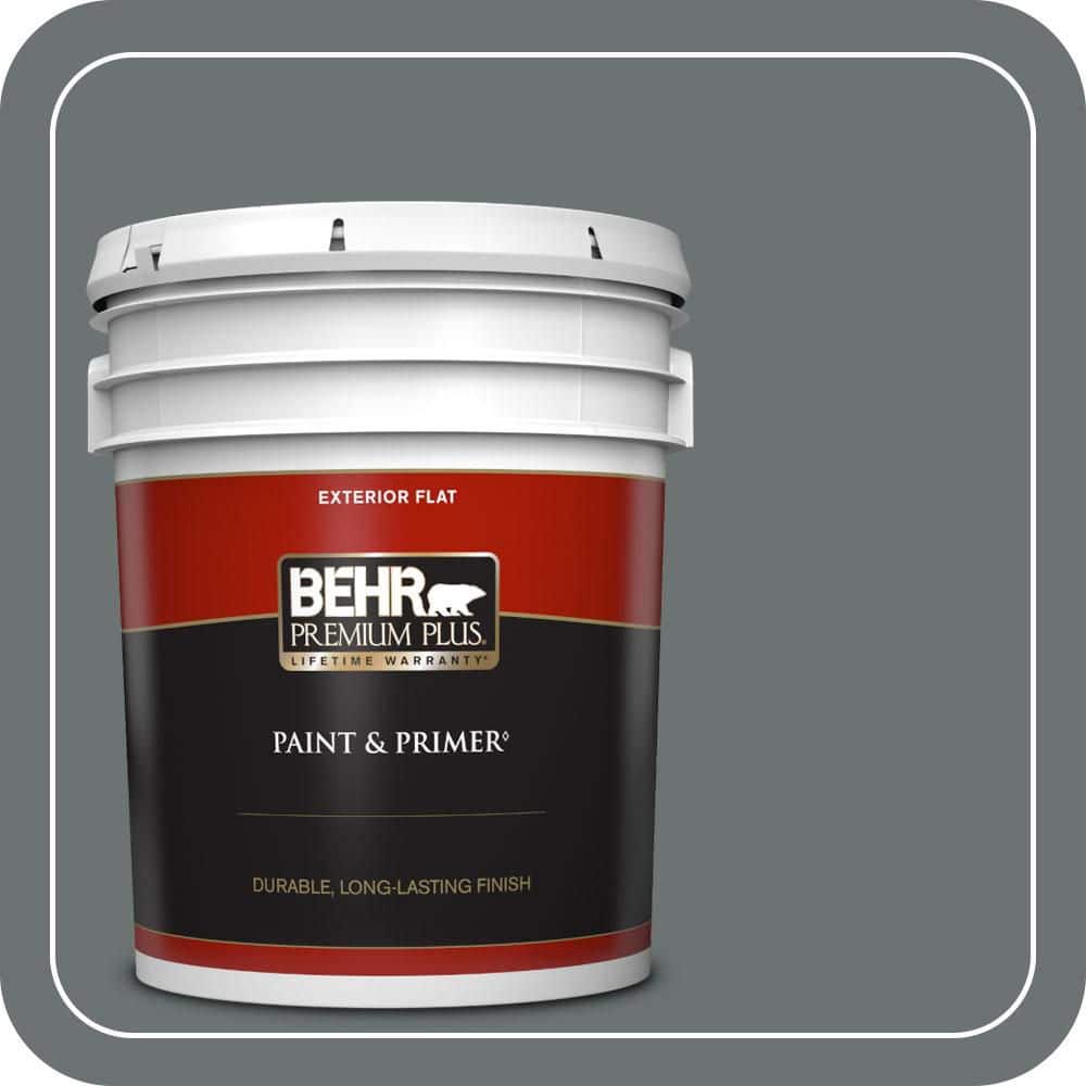 BEHR PREMIUM PLUS 5 gal. #MQ5-28 Dawn Gray Flat Exterior Paint & Primer