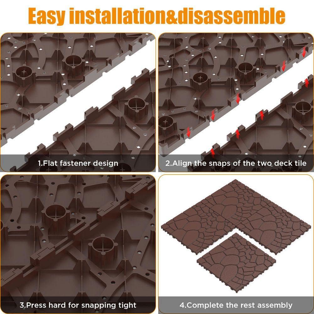 EPIPHANY DOUBLED INC 1 ft. x 1 ft.  Plastic Brown DIY Module Interlocking Decking Tiles Floor Tile 44 pcs (3)